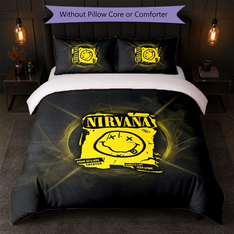 Ensemble de literie 3 pièces imprimé Nirvana Housse de couette avec deux taies d'oreiller Linge de lit doux pour chambre à coucher à la maison