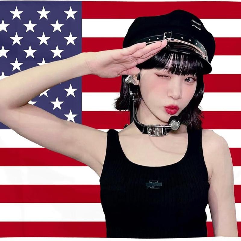 Bold And Eye-Catching Tapestry, With A Person Dressed In Black Standing Against The Backdrop Of The American Flag 75X75cm