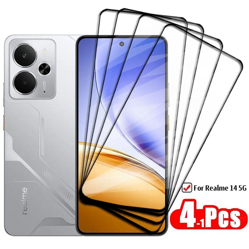 4-1Pcs Full Cover Glass For Realme 14 5G Tempered Glass For Realme 14 Screen Protector HD Protective Phone Film Realme 14