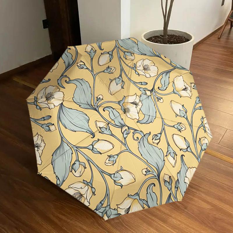 

1pc Floral Pattern Auto Folding Umbrella - Compact 8-Rib Design, Durable Plastic & Iron, Lightweight for Outdoor Daily Use, Fe Iron&8K