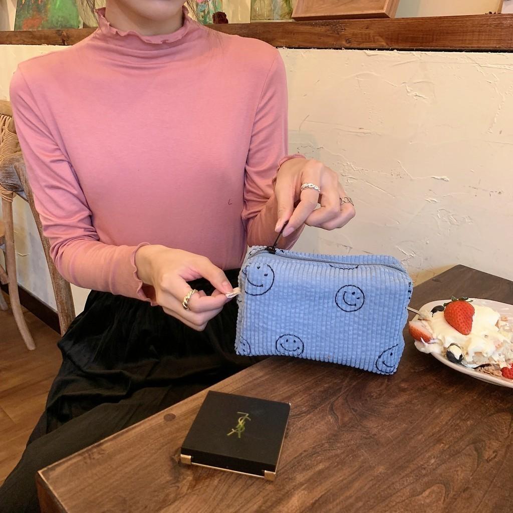 Ретро Вельветовая Косметичка Смайлик Кошелек для Помады Монетница Большой Вместимости Дорожный Органайзер StyleA