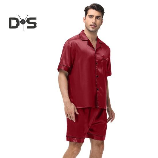 2 Teile/satz Männer Pyjamas Set Revers Kurzarm Einreiher Tops Elastische Taille Shorts Set Einfarbig Satin Nachtwäsche