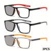 3PCS Pochromic Color Changing Sports Reading Glasses for Men Anti Blue Light Presbyopia Glasses Square Cycling