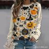 New Halloween Ladies Sweater 3D Digital Printing Pumpkin Bat Dark Pattern Crew Neck Long Sleeve Top