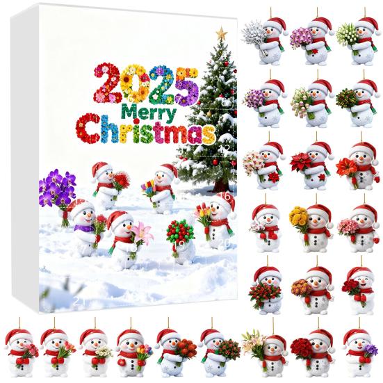 2025 Snowman Advent Calendar for Kids 24-Day Christmas Countdown Box with Acrylic Ornaments Multifunctional Holiday Decoration