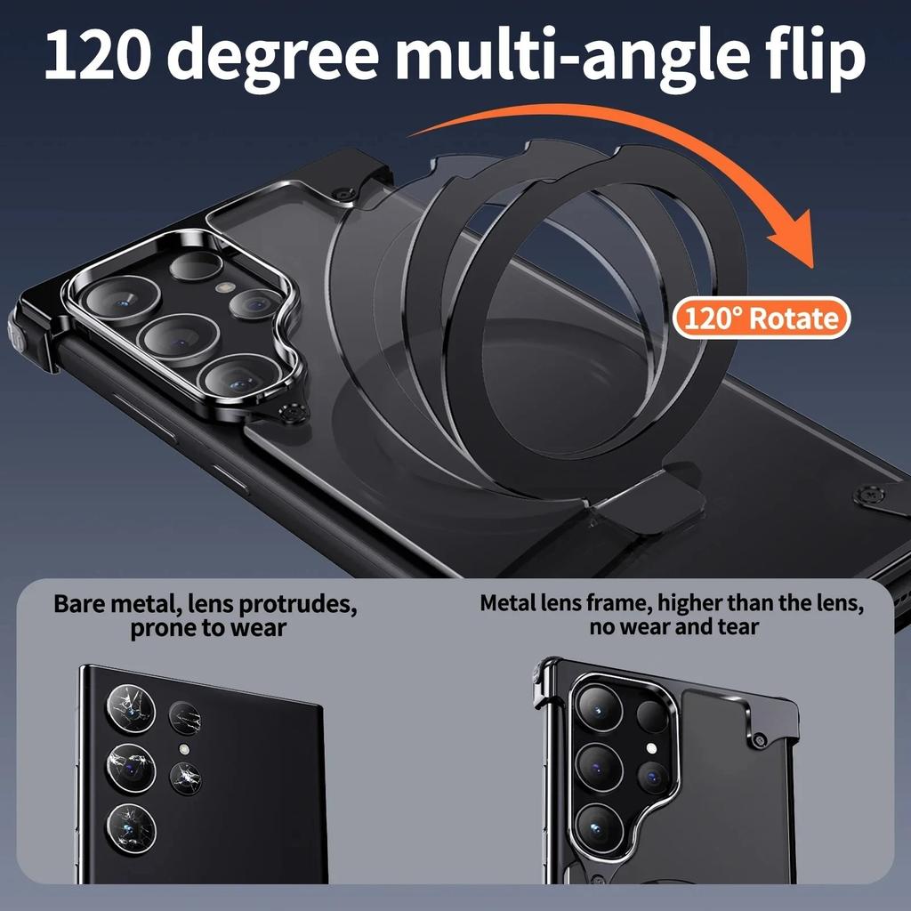 Luxury 120 Degree Rotating Stand PU Leather Phone Case for Samsung S24 S23 Ultra Wireless Magnetic Charging Shockproof Cover