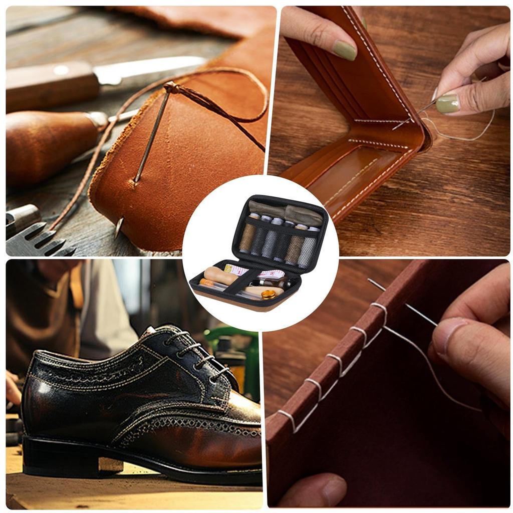 Lederhandwerk-Set für Lederhandwerk-Werkzeugset für Hand- und DIY-Handarbeiten mit gewachstem Nähfinger und Nähnadeln Anfänger, 39-teiliges Nähen,