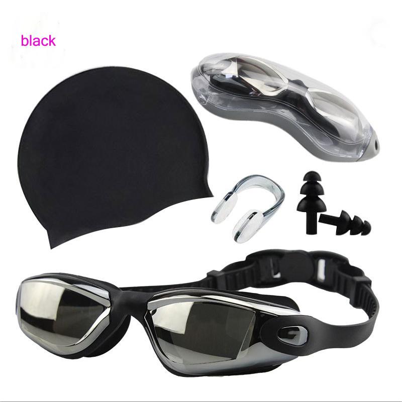 

Swimming Goggles & Cap Set Waterproof Anti-Fog Electroplating Swim Glasses Unisex