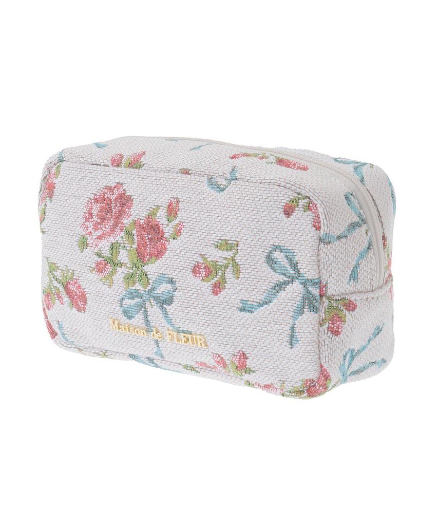 de Rose Ribbon Pattern Gobelin Pouch [Maison Fleur] - Women's Off-White