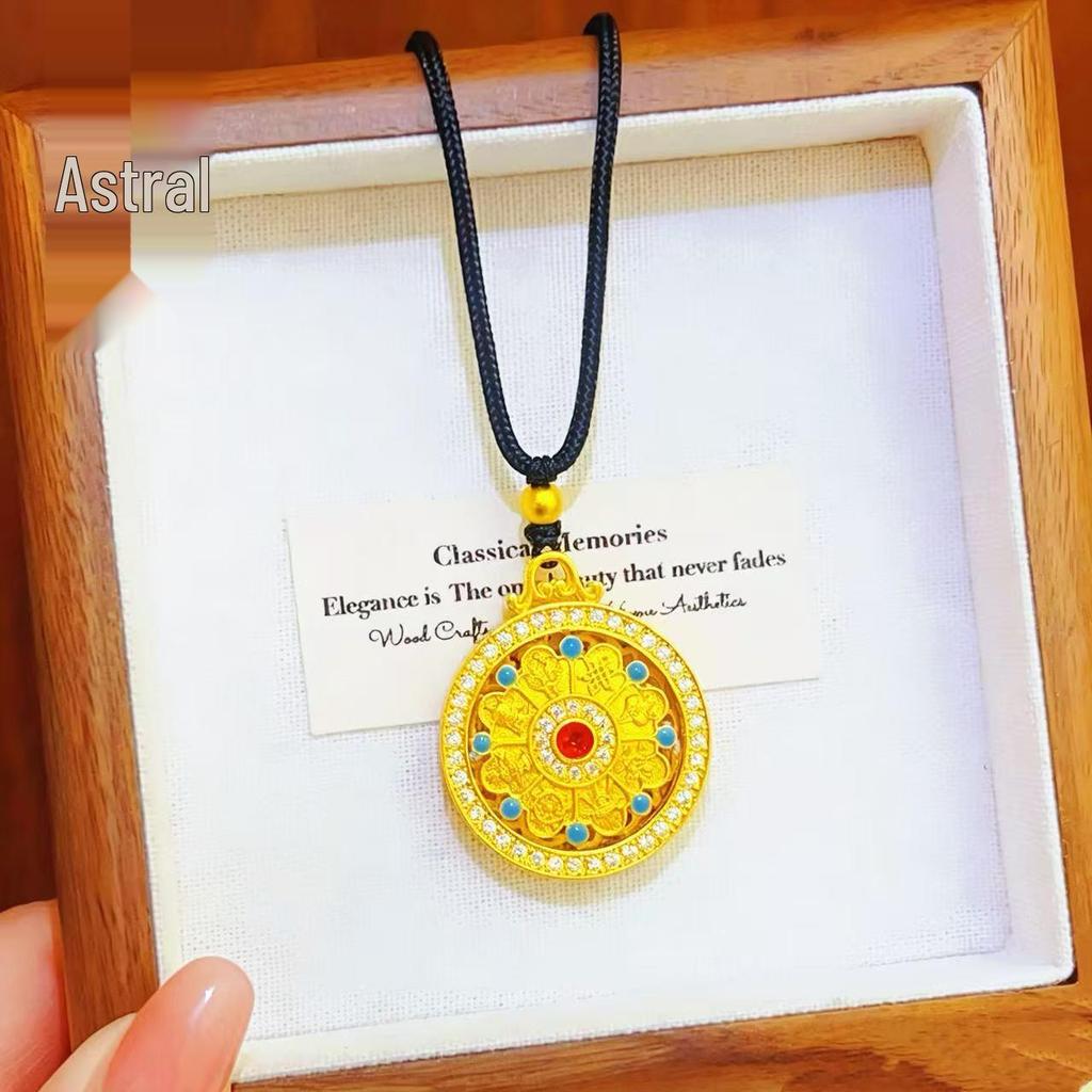 Rotatable Eight Treasures Compass Pendant Necklace: Sand Gold, Enamel Green & Turquoise for Women - Ideal Gift for Girlfriend