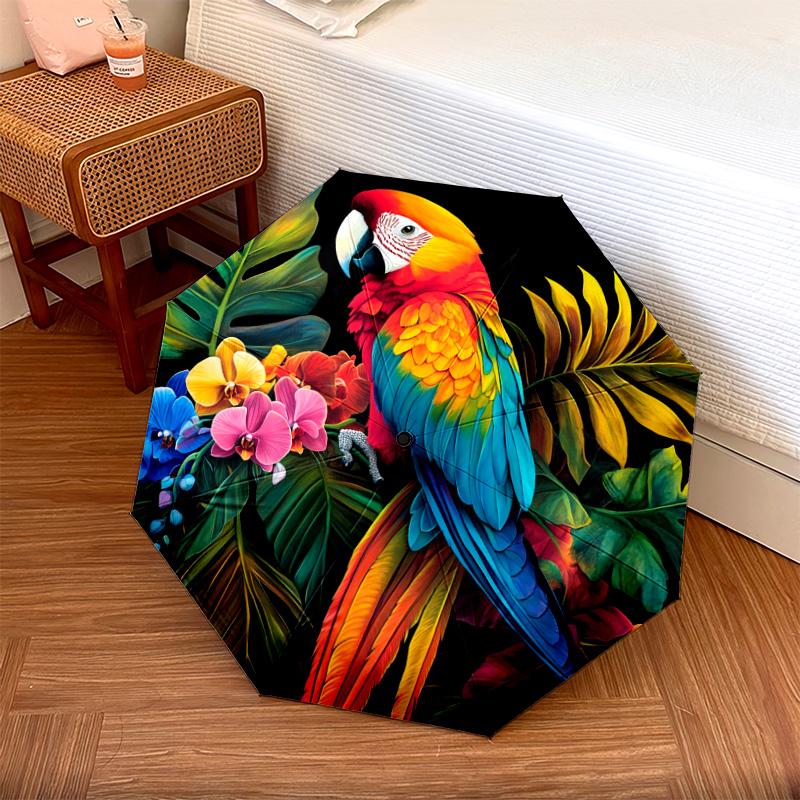 

1 PC Automatic Folding Umbrella - Macaw Parrot Tropical Pattern, Portable & Foldable Design with 8 Ribs, Christmas Birthday Gifts