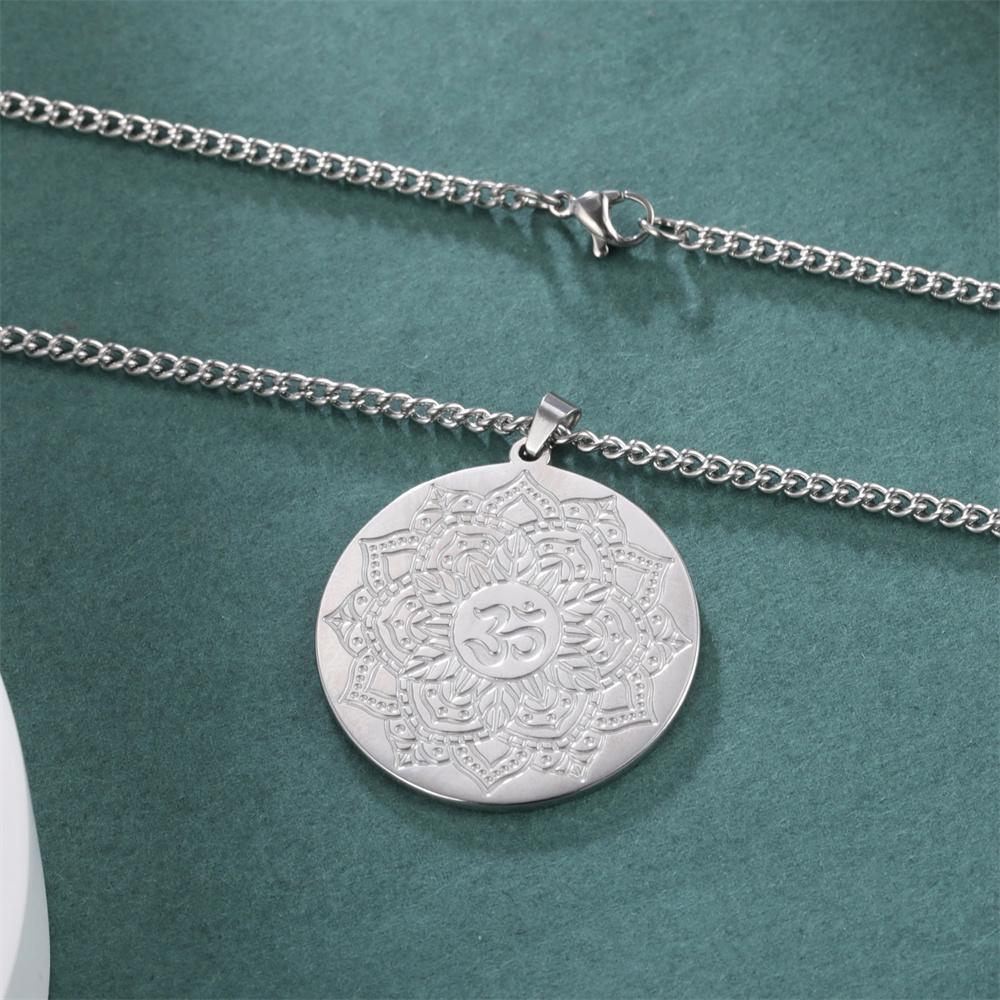  Buddhist Lotus Flower Om Symbol Pendant Necklace Mandala Hindu Yoga Inspirational Meditation Necklaces Religious Jewelry
