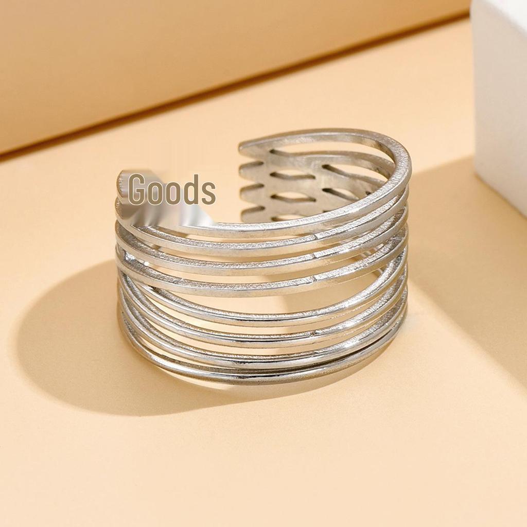 Elegant Minimalist Geometric Open Ring - Adjustable Titanium Steel Jewelry for Women