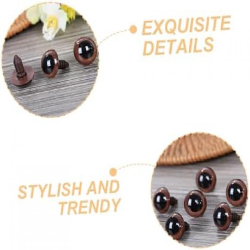 20 Pieces Safety Eyes Plastic Brown for Amigurumi Plush Toy Crafting with Sparkling Gloss and Realistic Look for DIY Teddy Bears and Stuffed Animals