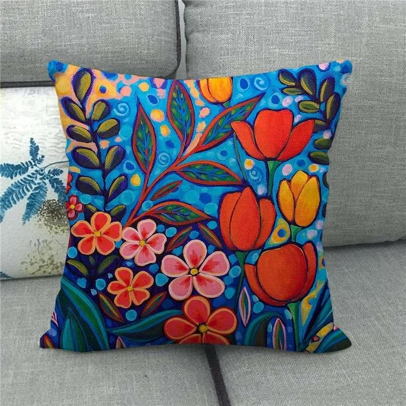 Living Room Bedroom Sofa Bed Chair Pillowcase Pumpkin Plant  Watercolor Thanksgiving Linen