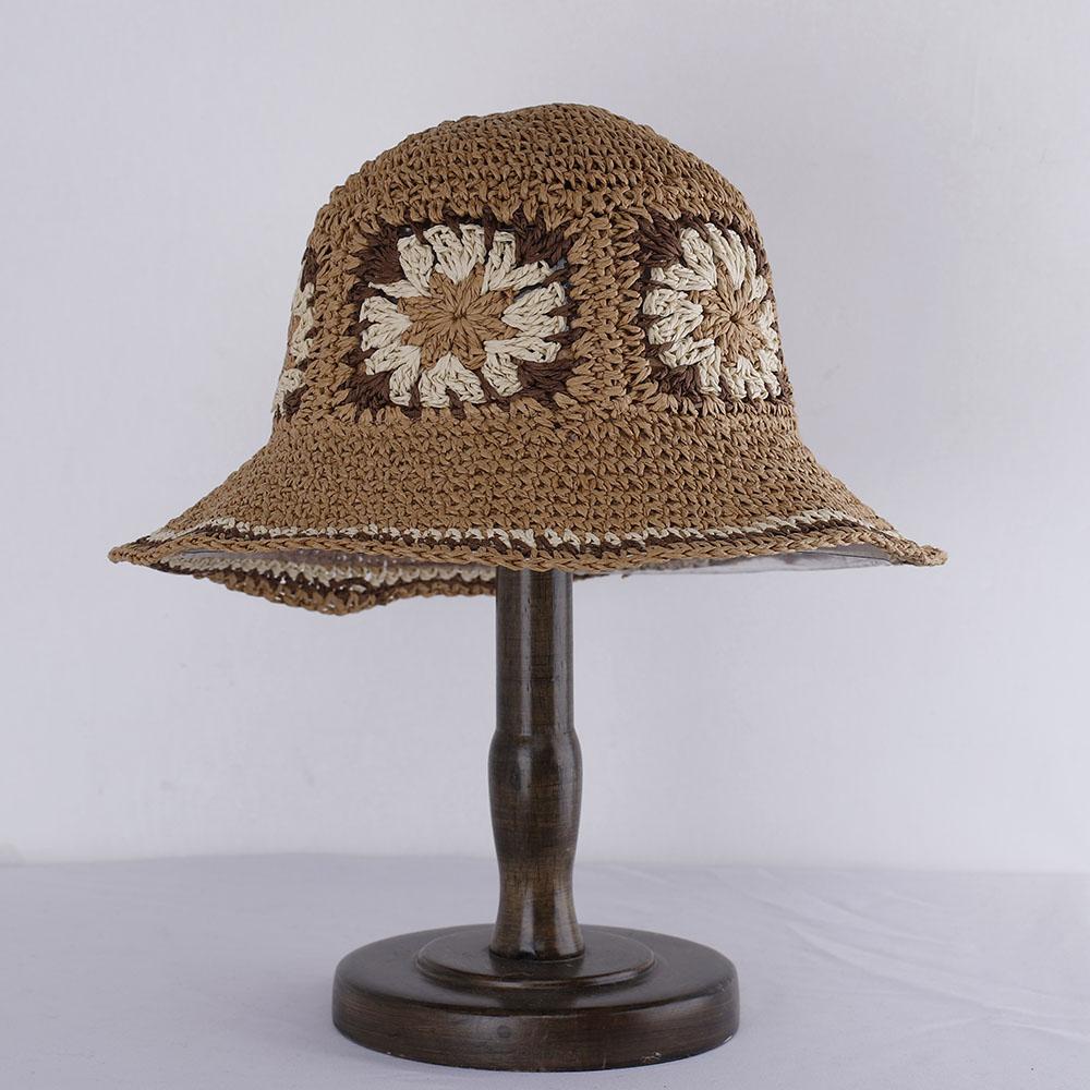 

Hollowed Womens Straw Hats crochet hat bucket hat UV Protection Sun Visor beach hat Women Visors Ladies hat Women Summer hat Cap 56-58cm хакі