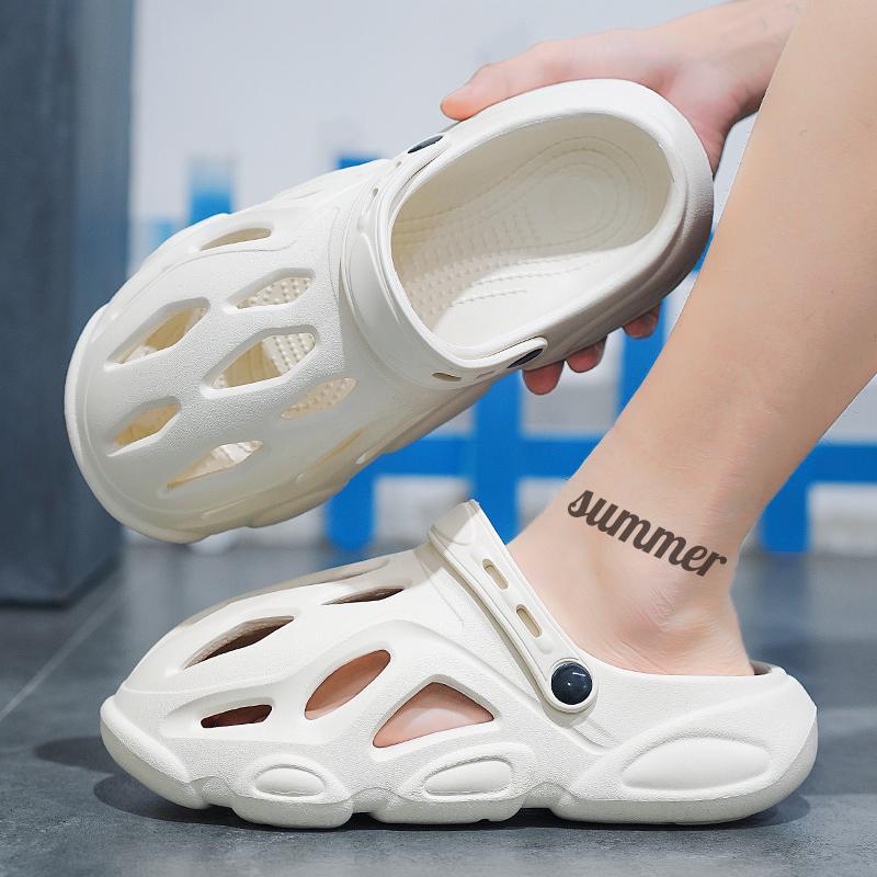 2024 Summer Beach Shoes for Men Fashion Trend Hollow Breathable Hole Shoes Soft Non-slip Lightweight Comfortable Casual Sandals