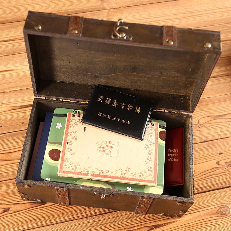 Vintage Wooden Treasure Chest with Combination Lock for Props & Document Storage