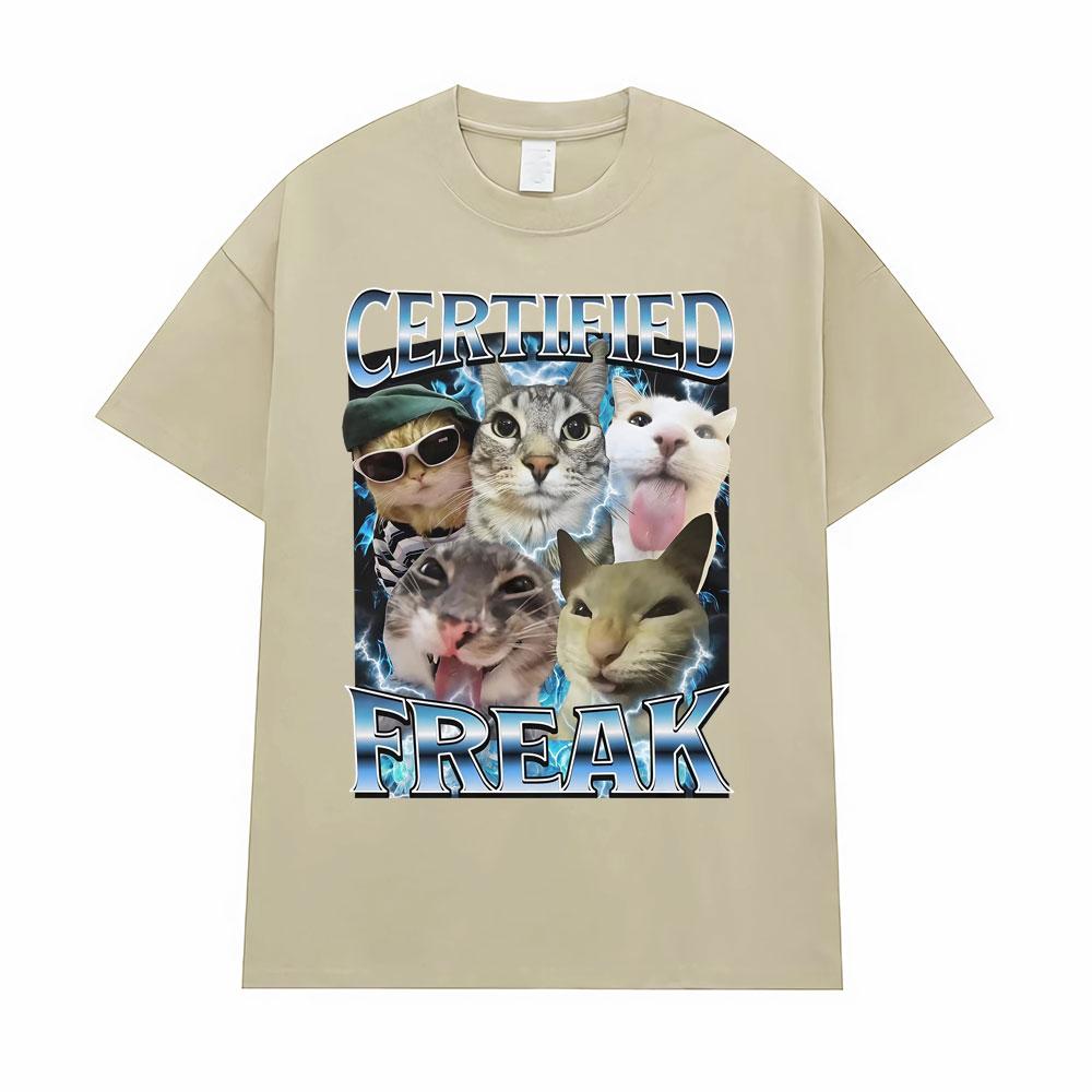 Certified Freak Funny Cat Meme TShirts Clothing 90s Vintage Kitty Graphic T-shirts Women Fashion Casual Tshirt Summer Streetwear
