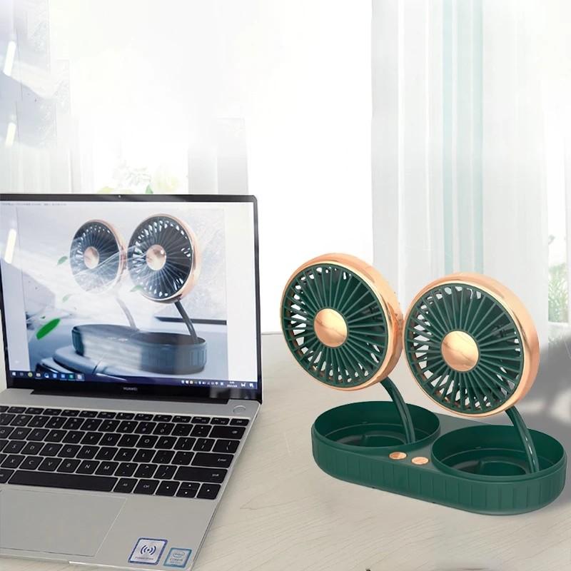 1PCS Double Headed Car Mounted USB Fan 3 Gear Speed Electric Fan Mini Adjustable Angle Cooling Fan