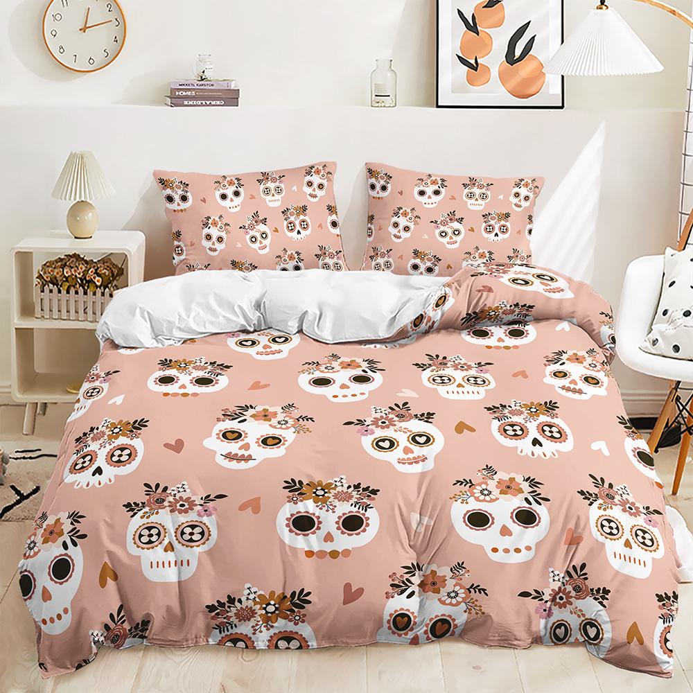 Dreiteiliger 3D-Bettbezug Rose Schädel Dark Wind Kit Bettwäsche