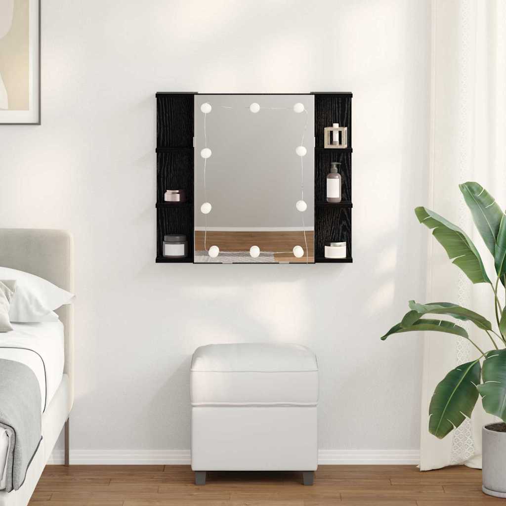 Mirror Cabinet with Shelf Black Oak Effect 70 x 16.5 x 60 cm