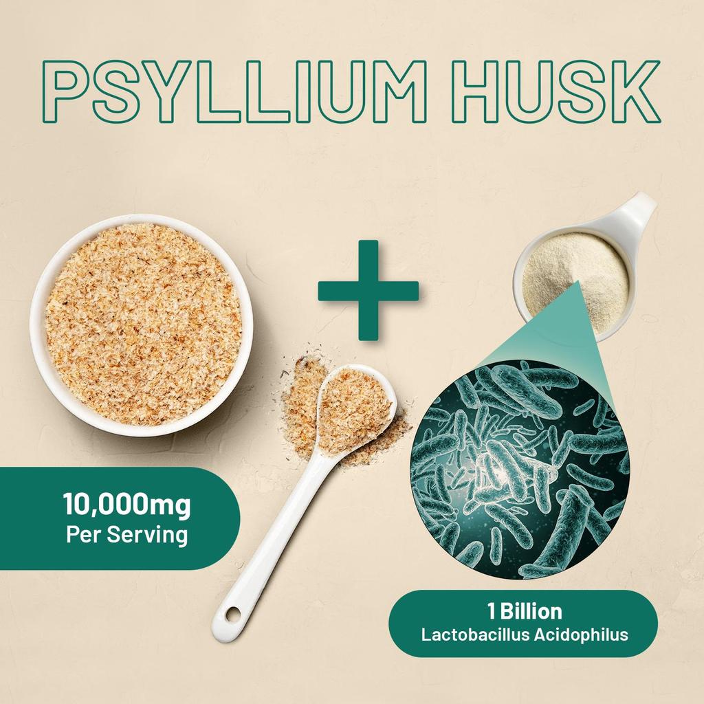 Psyllium Husk 10000mg with Acidophilus 1 Billion CFU, 120 Vegan Capsules