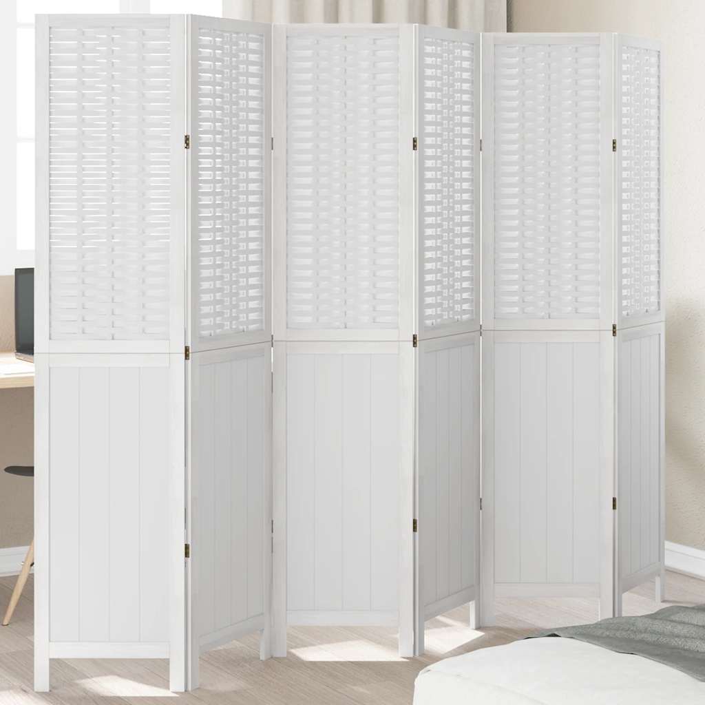 Vidaxl Room Divider, 6-Panel, White, Solid Paulownia Wood