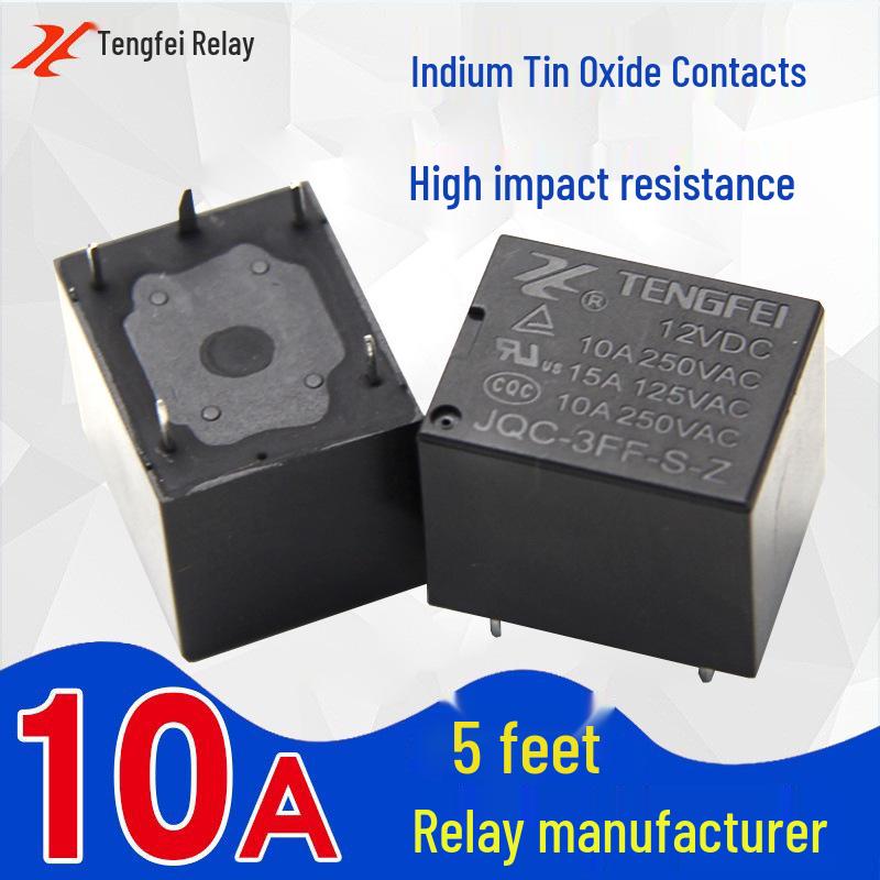 Tengfei JQC-3FF-Z 5-Pin DC Relay, 5V/9V/12V/24V, 10A Changeover