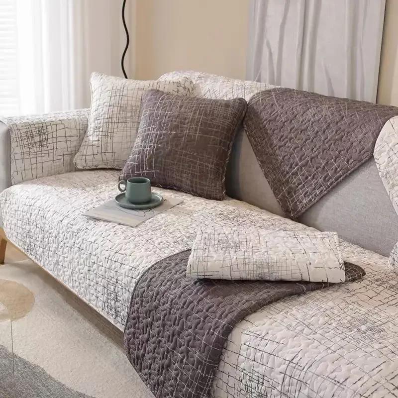 Living Room Embroidered Cotton Sofa Cover Thicken Non-Slip Couch Cushion Slipcover Soft Towel Blanket Home Decor