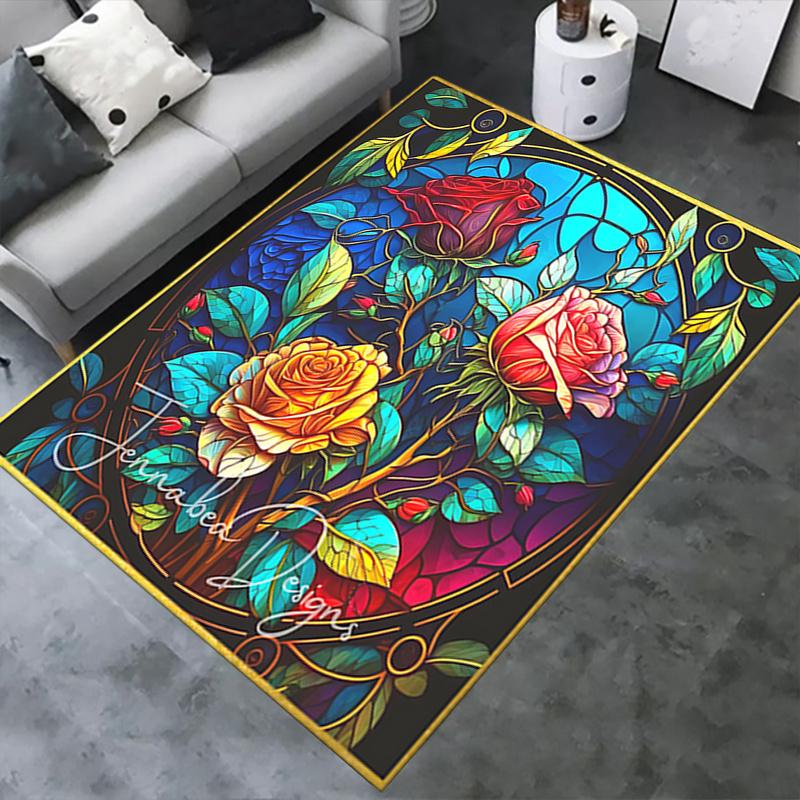 Stunning Stained Rose Chair Mat Office Carpet, Oversized Rug for Home Decor, Sofa Mat, Desk Pad, Gif