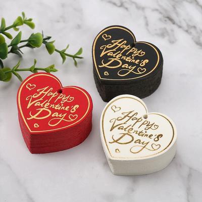 100pcs Heart Shaped Cards Valentine's Day Tags Hanging Decoration White Red Paper Cake Decor Tag DIY Crafts Gift Labels