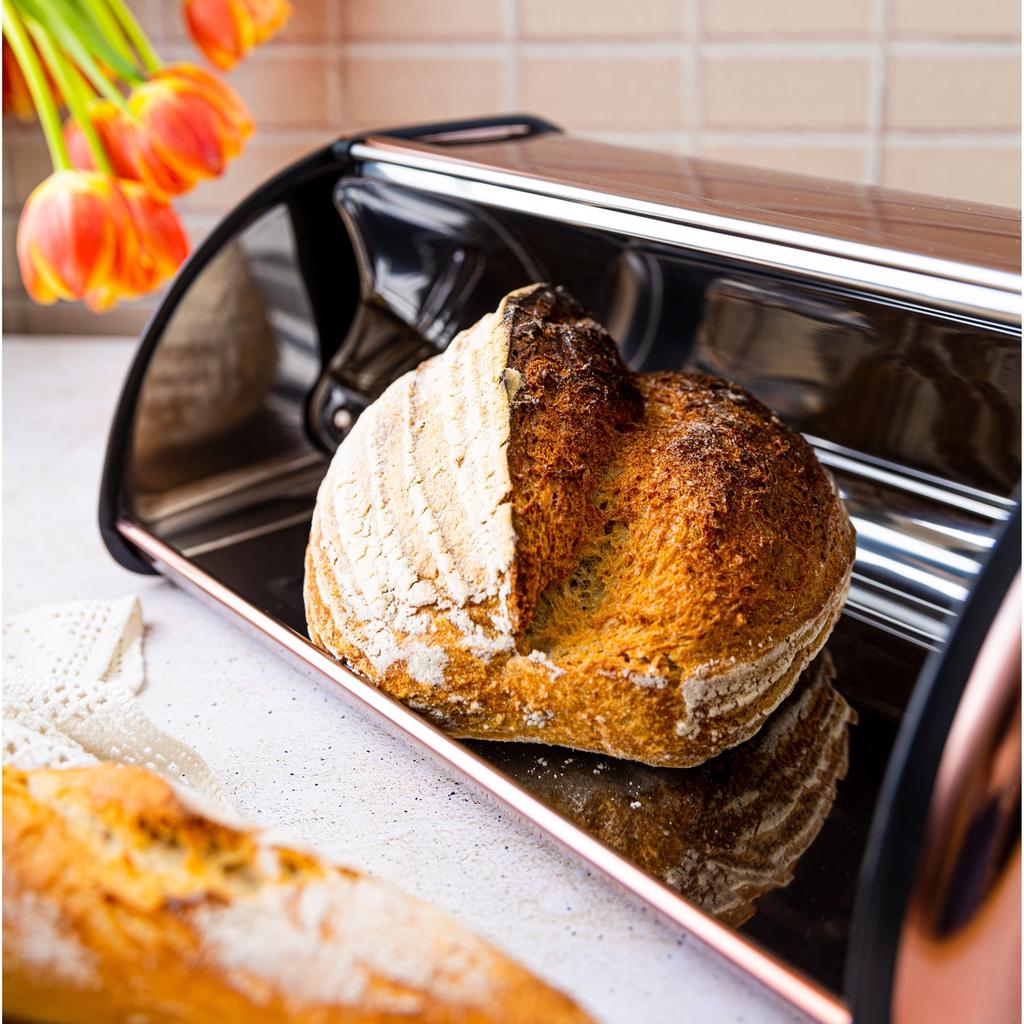 Large Steel Bread Bin 44cm Matte Rose Gold KINGHOFF KH-1870