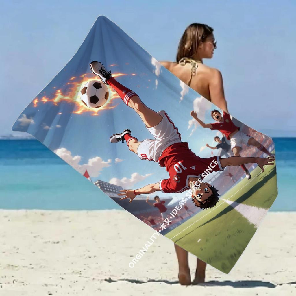 Anime Soccer Star Beach Towel Patterned Sunscreen And Windproof Suitable For Swimming Pool Camping Travel Blanket