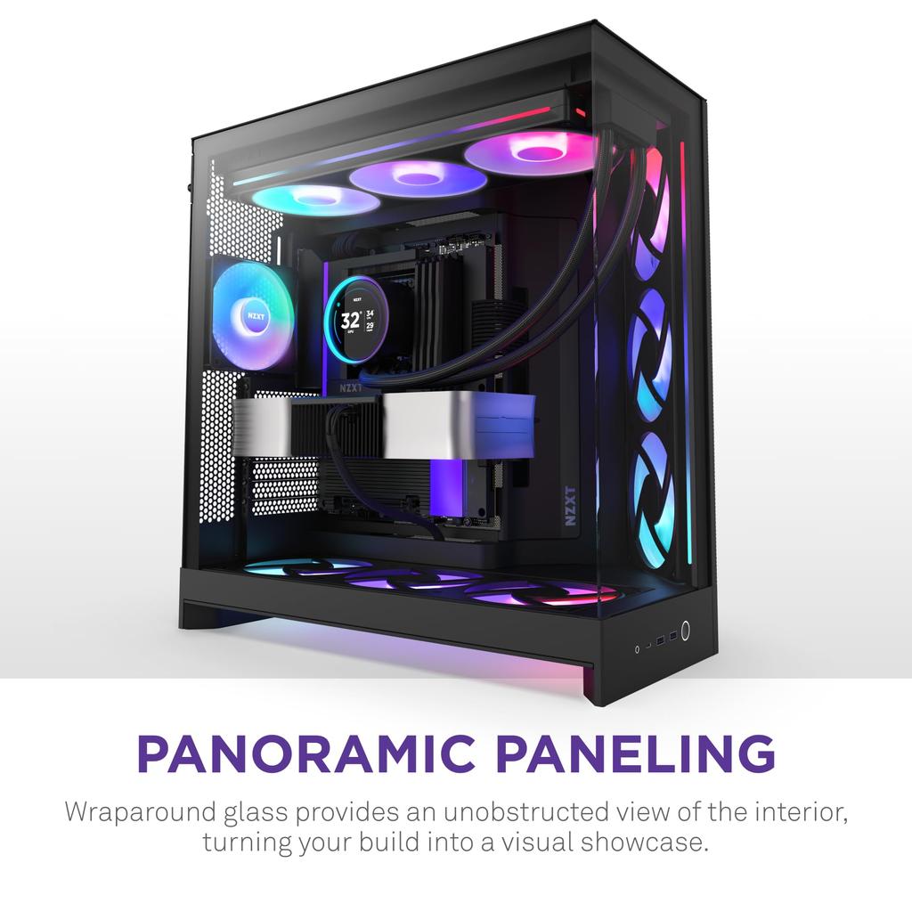 NZXT H9 Flow RGB Fan Control Hub PC CS9294 RGB+ (2025) Dual-Chamber & Mid-Tower Case, Black, CM-H92FB-P1,