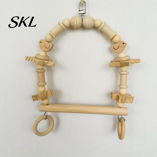 Parrot Beak Care Toy Bird Swing Perch, Wooden Blocks Chew Toy, Beaded Arch Chewing Accessory Swing, Cage for Lovebird Budgie Cockatiel Conure