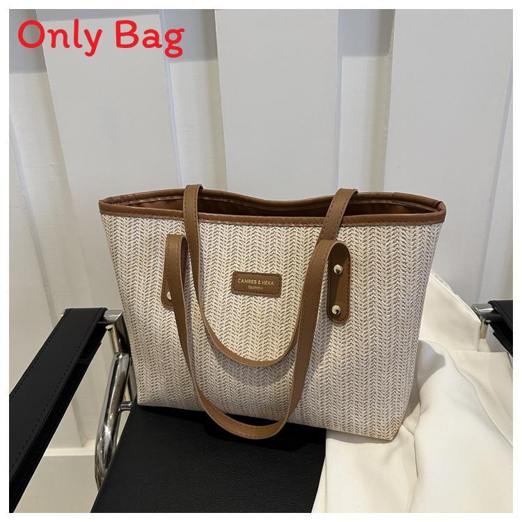 Womens Large Straw Tote Bag With Zipper Inner Pocket For Daily Casual Use
