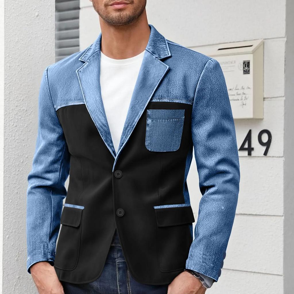 Frühling Herbst Herren Patchwork Blazer Mode Anzugjacke Hohe Qualität Schlank Lässig Blazer Mäntel Mann