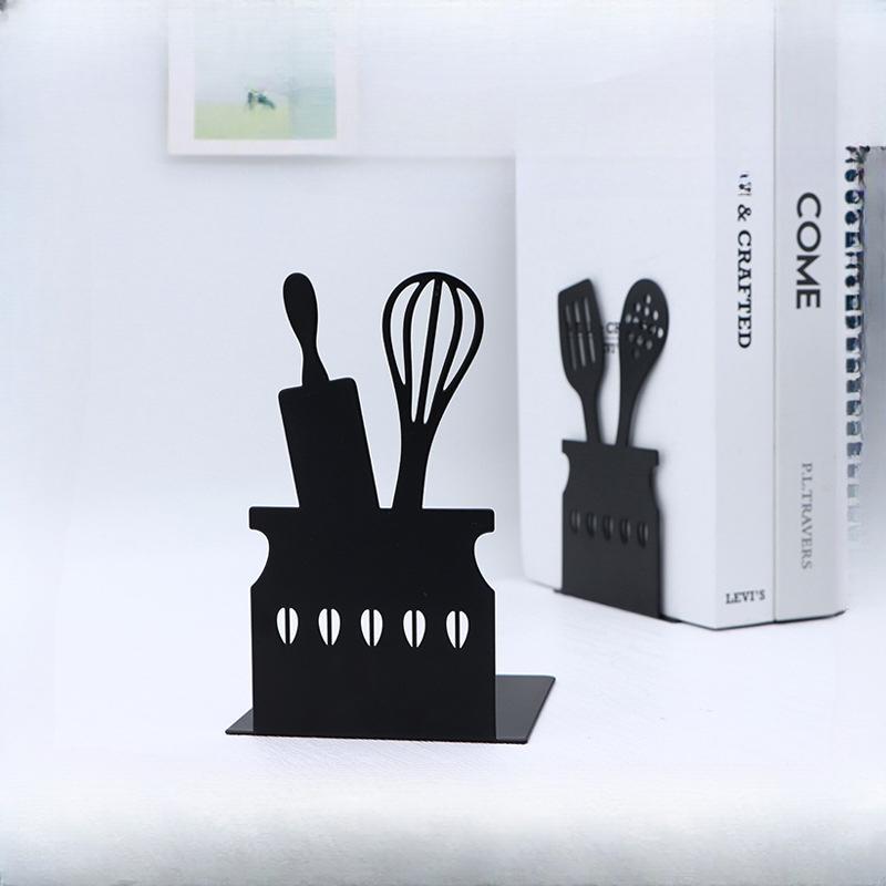 Metal Book Stand Shelf Creative Cartoon Kitchenware Book Stand Desktop English Bookends Ornaments