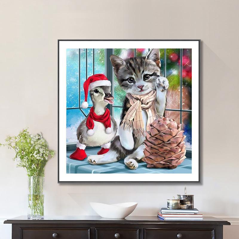 Ruopoty DIY Frame Picture By Numbers Cat Animal HandPainted Wall Art Unique Gift Painting By Number Winter Christmas Gift