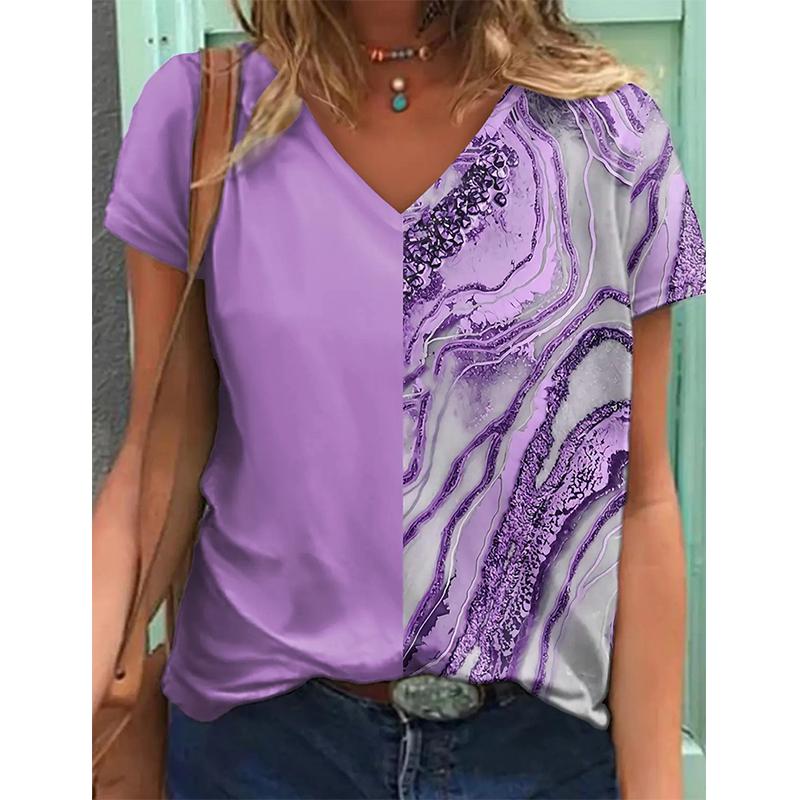 New Flower Floral 3D Print T-shirt Women V-Neck Short Sleeve Tees Y2k Tops Streetwear Harajuku Oversized T Shirts Woman Clothing