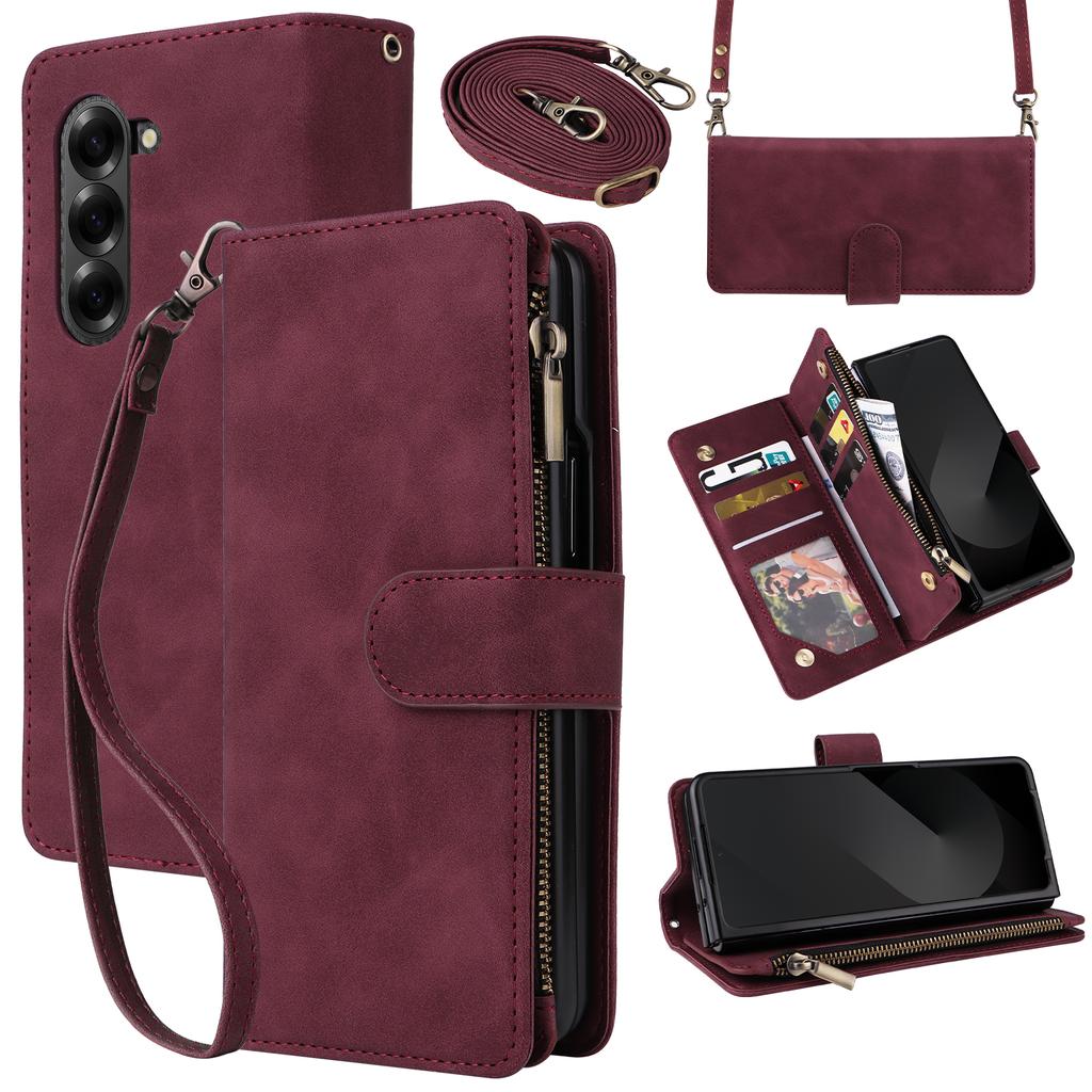 Premium Leather Business Phone Case For Samsung Galaxy Z Fold 7 Zipper Wallet Card Slots Magnetic Flip Cover For Z Fold 6 5 4 3