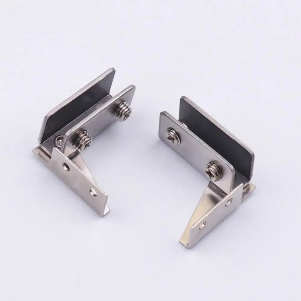 2Pcs Non-perforated Glass Door Hinge Display Cabinet Glass Cabinet Hinge Side Mounted Stainless Steel Furniture Hardware