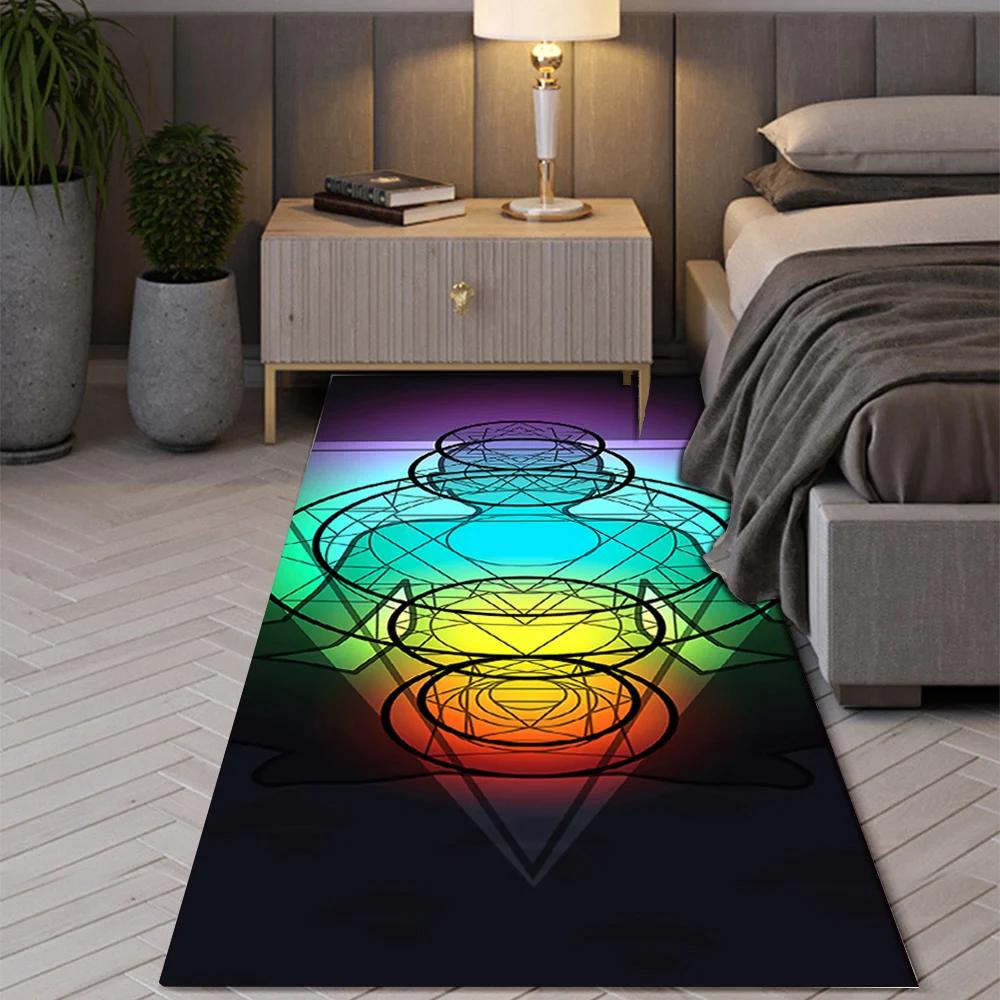 Bohemian Seven Chakras Carpet Multicolor Planet Butterfly Flower of Life Flower Suitable Bedroom Room Floor Decor Anti-slip Rugs