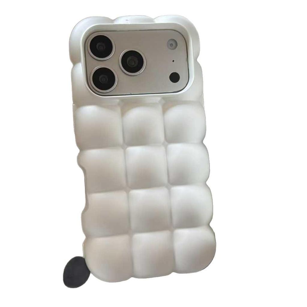 Frosted White 3D Waffle Egg Cake Drop-Proof Phone Case for iPhone 15/16/17 Pro Max