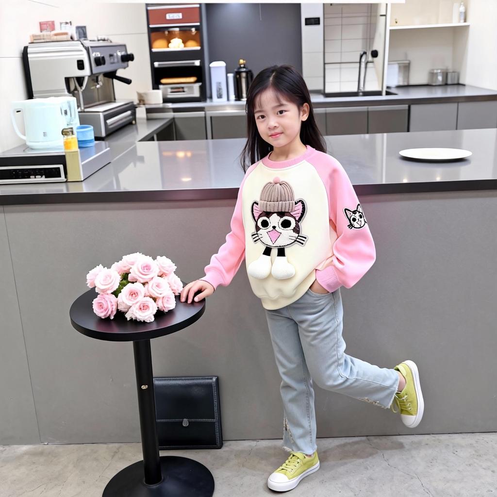 2025 Girls' Fleece-Lined Long Sleeve Sweatshirt - Autumn/Winter Fashion