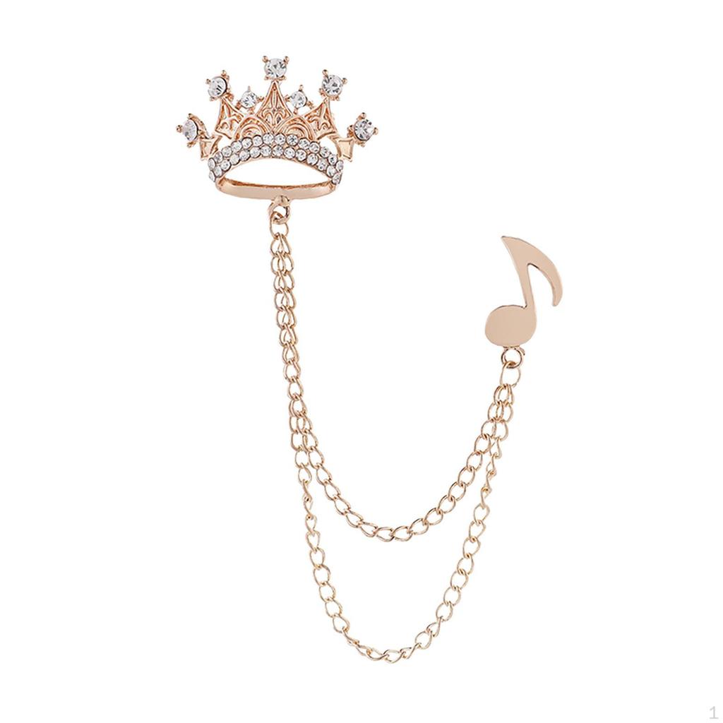 Chain Shiny Crown Pin Brooch Lapel Vintage Men's