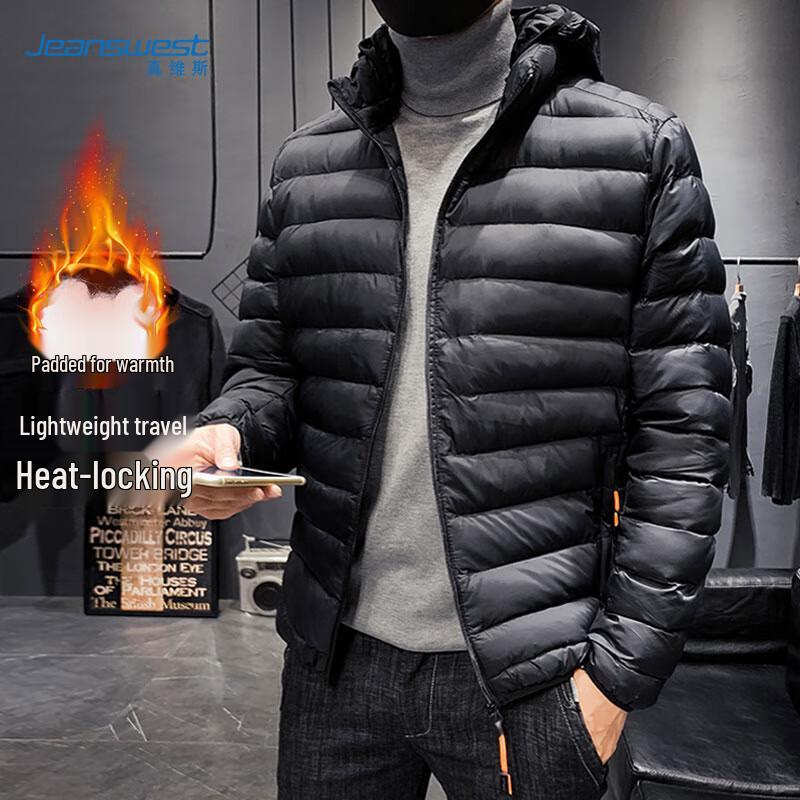 JEANSWEST Men's Winter Padded Jacket with Detachable Hood