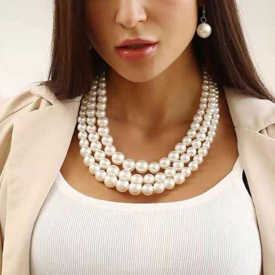 2Pcs/Set Women Jewelry Gift, Three-Layer Imitation Pearl Choker Necklace And Hook Earrings, Adjustable Chain Length Necklace Earrings Set