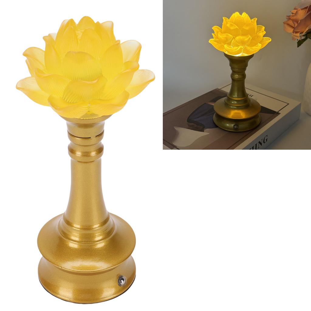 LED Flower Lamp Resin Metal USB Rechargble Buddhistic Lamp Flower Night Light for Display Decoration Faith Supplies